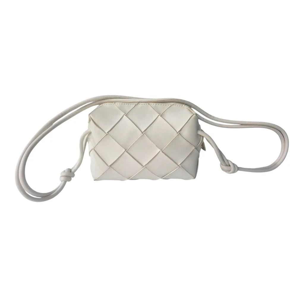 Urban Expressions Cream Woven Vegan Leather Crossbody Bag Knotted Strap Small